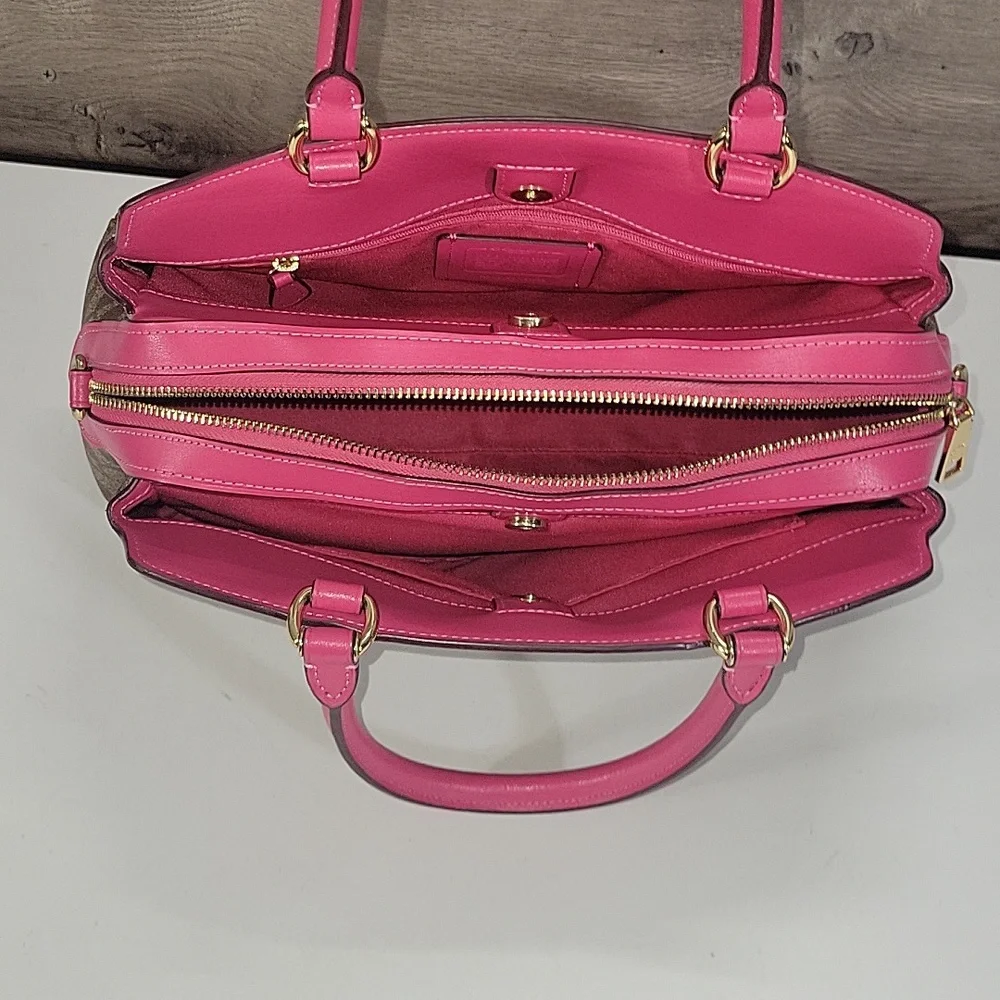 Coach 91495 Lillie Carryall Signature Canvas Leather Satchel Handbag Purse Tote
